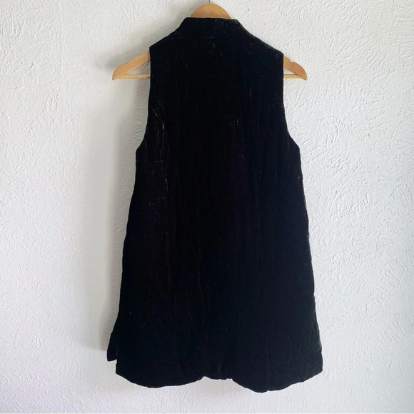 Eileen Fisher Long Quilted Velvet Vest Black Silk Sz XXS Whimsigoth - Picture 5 of 6